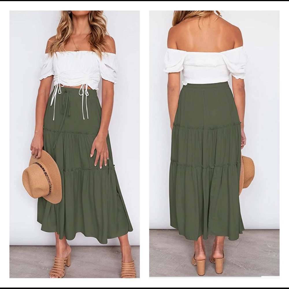 NWT Army Green Maxi Skirt with Pockets